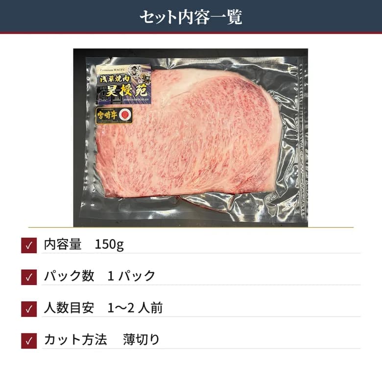 宮崎牛 リブロース 焼肉用 A4等級以上 300g 150g×2枚(2~4人前)|日本一に輝いたブランド和牛・ギフト - 商品写真 17/19