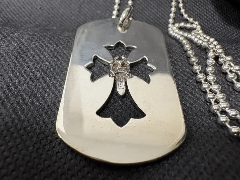CHROME HEARTS カットアウトクロス ラージ ドッグタグ ボールチェーン ネックレス SV925